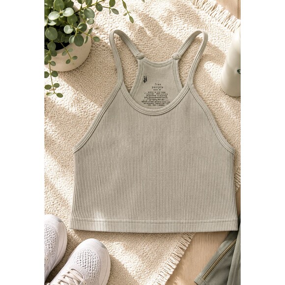 Free People Tops - Free People Movement Happiness Runs Tank XS/S Beige Ribbed Crop Racerback Gym